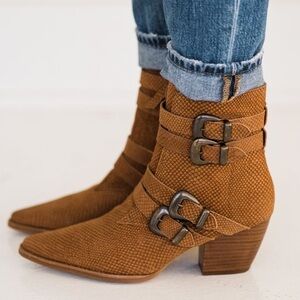 MATISSE Harvey Snake Embossed Western Double Strap Boots Booties